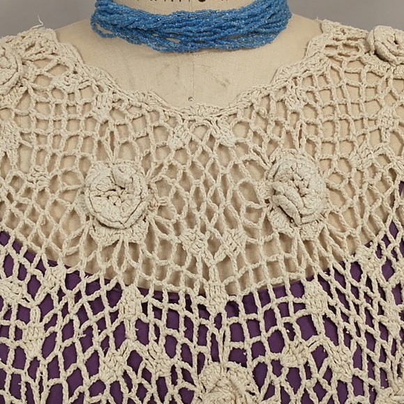 Silk Crochet Natural Cover up Tunic Top Sexy Neutral L Cream Neutral Washable - Picture 6 of 11